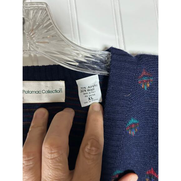 Vintage Potomac Collection Sweater Vest Men'sX L Navy Blue V Neck printed office - Picture 6 of 9